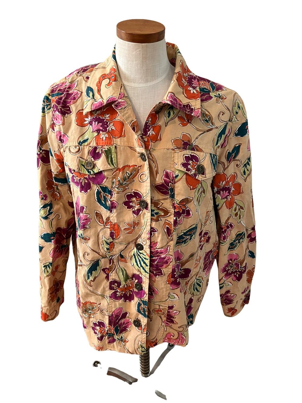 Alfred Dunner tan and floral plus size shirt jacket